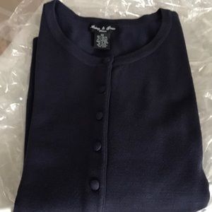 Long sleeve navy sweater with covered buttons